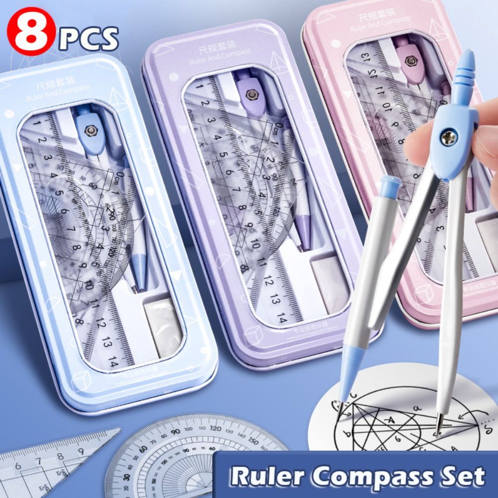 Ruler Set Transparent - 8PCS/Set Plastic Ruler Compasses Set Transparent