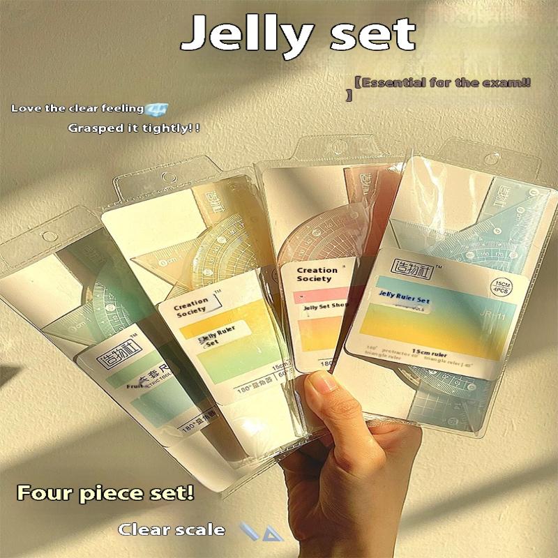 4PCS/Set 15CM Jelly Ruler Set  - Ruler Set Transparent ulasan dan harga